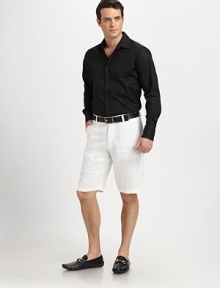 Crisp, cool and perfectly tailored in lightweight linen.Flat-front styleInseam, about 10LinenHand washImported