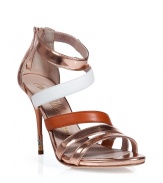 Inject bold style into your warm weather look with these metallic sandals from Le Silla - Crisscross front, back zip closure, stiletto heel with metallic detailing - Wear with slim cropped trousers and a blouse, or a figure-hugging cocktail dress