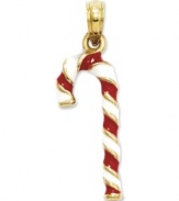 Get ready for the holidays with this sweet style! Crafted in 14k gold, this red and white enamel candy cane charm makes the perfect stocking stuffer. Chain not included. Approximate length: 1 inch. Approximate width: 4/10 inch.