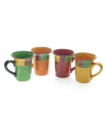 Get it while it's hot. Caliente mugs from Certified International feature a fiery colorblock design that's sure to spice up even the most ordinary meals.