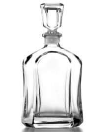 The sophisticated Capital decanter from Bormioli Rocco features thick and luminous Italian-made glass and a cool geometric stopper. A timeless addition to any home bar.