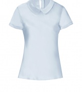 With its sweet round collar and glistening silk-satin, Steffen Schrauts short sleeve top is workweek essential packed with pairing possibilities - Round collar, short sleeves, slit with button closure at nape - Softly tailored fit - Wear with a pencil skirt and heels, or dress down with skinny jeans and your favorite flats