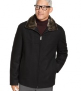 A faux fur collar adds a touch of plush polish to this sleek wool-blend jacket from Nautica, perfect for day-to-night, weekday or weekend.