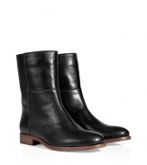 Elevate your go-to casual ensemble with these luxe leather flat ankle boots from LAutre Chose - Pull-on style, supple shiny leather, small chunky heel, ankle length - Style with a floral mini dress or skinny jeans and a pullover