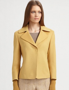 Wool/angora lend a soft hand to this sharply tailored jacket.Notched collarConcealed snap frontThree-quarter sleevesVented cuffsFully linedAbout 21 from shoulder to hem65% wool/35% angoraDry cleanImported of Italian fabricModel shown is 5'11 (180cm) wearing US size 4. 