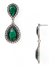 Equal parts beautiful and bewitching, this pair of earrings from Aqua flaunts wicked glamor with their multiple drops of richly hued gemstones.