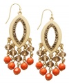 Summer-perfect style. INC International Concepts' mini chandelier earrings pack a pop of color with coral-colored plastic beads and glass rondelles. Set in gold-plated mixed metal. Approximate drop: 2-1/2 inches.