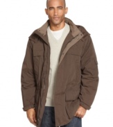 Weatherproof your outfit this winter with the handsome warmth and stylish protection of this microfiber anorak, complete with a removable hood.