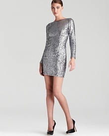 Sparkle all night long in Aqua's sequin-covered sheath, showing off a long sleeve silhouette for chilly but chic nights.