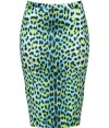 Inject a wild edge into your workwear with Just Cavallis bright leopard print pencil skirt - Hidden back zip, kick-pleat - Form-fitting - Wear with solid tops and sleek pin heels