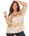 Shine from day to night with INC's short sleeve plus size top, featuring a sequined finish!