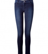 Stylish skinny jeans are must-have item in any smart womans closet - This pair features dark denim in an ideal wash - Touch of stretch creates a form fit for a flattering silhouette - Designed in a classic five-pocket style - Perfect jeans for most occasions, easily dress up or down - Try with a silk blouse, blazer and heels or with a favorite tee and flats or sneakers