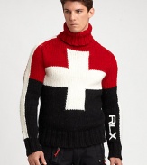 Bold color-blocking lends athletic appeal to a comfortable jersey-knit sweater with an embroidered RLX at the sleeve for an iconic finish.TurtleneckRibbed knit collar, cuffs and hem45% wool/30% acrylic/25% alpacaDry cleanImported