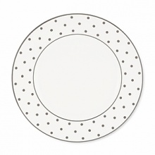 Kate Spade's Larabee Road Platinum, peppered with platinum polka dots, will give your table its own personality. Crafted of white bone china, each piece is dishwasher safe.