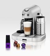 Compact coffee machine combines the latest in brewing technology using coffee capsules in a retro design.The Aeroccino milk frother heats and froths milk for cappuccinos and lattes at the push of a button.Aluminum body made from high quality materialsCompact Brewing Unit TechnologyAutomatic cup warmer with instant water jet systemWorks exclusively with Nespresso's premium coffee capsulesThermobloc technologyEasy insertion and ejection of capsulesDescaling alarm and