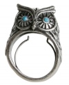 Hoot couture. Although mostly seen at night, this owl makes a statement all day long. Lucky Brand's trendy ring style features an owl head with turquoise-colored glass eyes. Set in mixed metal. Ring adjusts to fit finger sizes from 7 to 9.