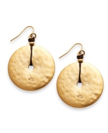 Totally textured. A distinctive hammered design stands out on these dramatic disk earrings from Lauren by Ralph Lauren. Strung from a chic cord, they're crafted in gold tone mixed metal. Approximate drop: 1-1/4 inches.