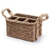 A flatware caddy in tightly braided water hyacinth brings a rustic, earthy look to your décor. 3 small compartments and 1 large compartment provide organization and offer plenty of room for all your forks, knives and spoons.