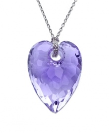 You'll absolutely adore this sweet, Swarovski style! An irresistible pendant features a heart-shaped Violet crystal in an exclusive cut with a modern, puffed shape. Pendant hangs from a silver tone mixed metal chain. Approximate length: 17-5/8 inches. Approximate drop: 1 inch.