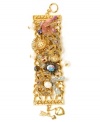 Eclectic and enchanting. With a dainty ballerina (accompanied by glittering ballet slippers) and an adorable mouse as its dominant decorative details, Betsey Johnson's wide chain link bracelet is further embellished by bows, flowers, colorful crystals and glass pearls. Crafted in gold tone mixed metal. Approximate length: 8 inches.