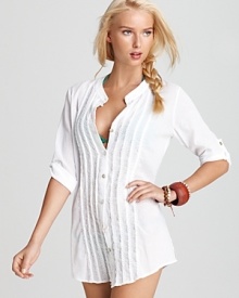 Shoshanna puts a feminine twist on the classic button-down, designing it in a breezy silhouette. This sheer shirt perfects a boy-borrowed beach look.