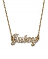 The write stuff. Juicy Couture plays the name game in winning fashion with this necklace crafted from gold tone brass with glass accents and cubic zirconia (1/2 ct. t.w.). Approximate length: 14 inches + 3-inch extender. Approximate drop: 3/8 inch.