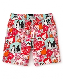 Take a vacation from basic swimwear and slip into these penguin-print Velebrequin Moorea trunks for resort-ready cool.