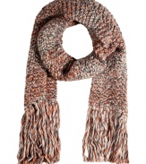 An ultra cool finish to your cold weather look: Antik Batiks chunky knit rust/clay heather scarf - Long fringed ends - Wear with urban outerwear and colorful accessories