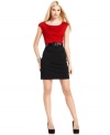 Spense puts a chic spin on the colorblocking trend with this belted petite dress -- perfect for the office and happy hour!