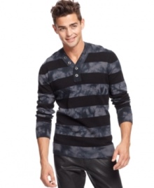 Stripes and tie-dye pair up to give this Bar III sweater a unique and chic look.