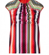 With its vivid contrast patterning and rainbow of colors, Peter Pilottos silk cap sleeve top is a radiant way to dress up your look - Round neckline, cap sleeves, hidden back zip - Loosely fitted - Wear with leather leggings, heels and bright accessories