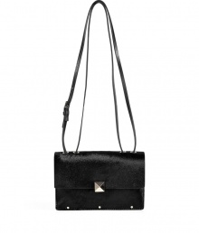 Finished with a single rockstud closure, Valentinos jet black haircalf petite crossbody bag guarantees a covetable luxe edge to your look - Push-stud closure, belted shoulder strap, studded construction, 2 inside back wall slot pockets with metal detail - Carry as a sleek polish to cocktail dresses