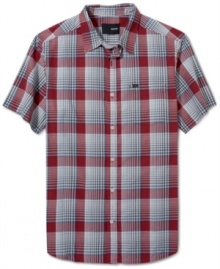 This handsome Hurley short sleeve plaid button down boasts a preppy street smart style.