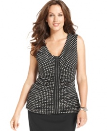 Get spotted in Alfani's sleeveless plus size top, featuring a polka-dot print.