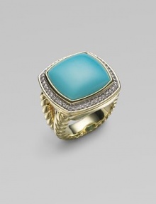 From the Albion Collection. Brilliant turquoise encased in pavé diamonds shines on a textured double band of 18k yellow gold. Diamonds, 0.48 tcw Turquoise 18k yellow gold Width, about ½ Imported 