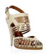 Get the high-style look with these ultra luxe python sandals from Givenchy - Two-tone python, cut out front detail, ankle strap with buckle closure, stiletto heel - Pair with an asymmetrical hem evening dress, a leather trench, and a statement clutch