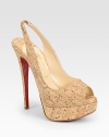 Textured cork peep toe with an ultra-high heel and platform, secured by a slingback strap. Cork-covered heel, 6 (150mm)Cork-covered platform, 1 (25mm)Compares to a 5 heel (125mm)Cork upperLeather liningSignature red leather solePadded insoleMade in ItalyOUR FIT MODEL RECOMMENDS ordering one size up as this style runs small. 