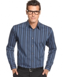 A smart stripe and an even smarter wrinkle-free fabric make this Van Heusen button-front shirt a favorite in your weekday rotation. (Clearance)