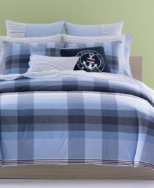 Classic Tommy. A tattersall check fitted sheet complements an oxford stripe flat sheet and pillowcases finished with a checkered hem for a preppy, pulled- together look. Featuring pure cotton.