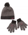 Keep her trekking all winter long in this cozy and cuddly mittens and hat set from Nike.