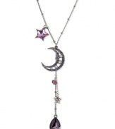 Light up the night. This Y-shaped necklace from Betsey Johnson dazzles with colorful glass crystal accents providing the shine. Crafted from hematite- and silver-tone mixed metal. Approximate length: 16 inches + 3-inch extender. Approximate drop: 3-3/4 inches.