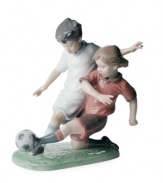 Young soccer players and their fans will get a kick out of the Fair Play figurine from Lladro, featuring two boys in a race to the goal.