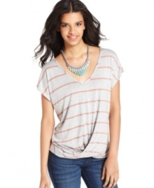 More than ordinary, a twisted detail at the hem adds unexpected edge to this Bar III striped top -- perfect for a casual-cool look!