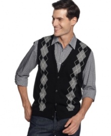 Patterns will make any outfit pop and so will this argyle sweater-vest from Geoffrey Beene.