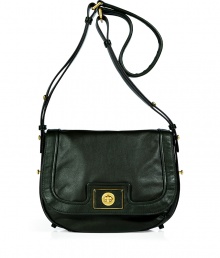 Detailed with a logo-engraved turnlock closure, Marc by Marc Jacobs deep green leather small messenger bag lends just the right dose of ladylike to your look - Flap with turnlock closure, belted shoulder strap, 2 inside front wall slot pockets - Sling across for work, school, or weekend shopping trips