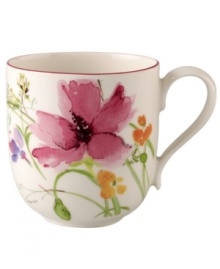 Prolong spring with the lively Mariefleur mug. Splashy colors adorn premium white porcelain edged in red and designed for everyday dining. Mix and match with New Cottage dinnerware, also by Villeroy & Boch.