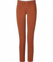 Stylish straight leg jeans made ​.​.from a cotton-spandex blend - Fashionable in terracotta, one of the new fall shades - Slim 5-pocket style with pockets, waistband, belt loops - Really straight legs, mid-rise (not so low) - Classic jeans for everyday wear in the office or in the evening for informal invitations