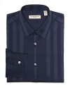 Tonal plaid subtly infuses this work-ready point-collar shirt with masculine sophistication.