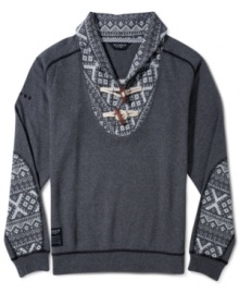 Toggle closure and print details give this Rocawear sweater a uniquely handsome style.