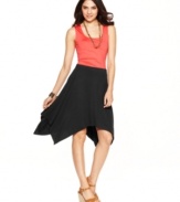 Cha Cha Vente's jersey skirt charms them all with its flippy cut and kicky handkerchief hem!